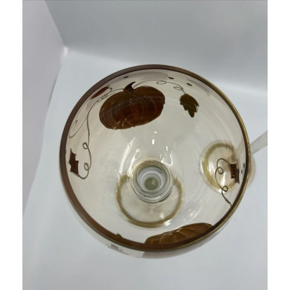 Hand Painted Pumpkin Glass Hurricane Candle Holders Fall Decor 14” 16” Set 2